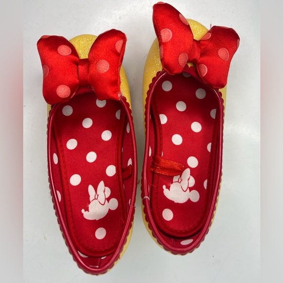 Disney Minnie Mouse Shoes Child Size 9/10 Yellow Glitter Red Plush Bow NEW - Picture 7 of 9